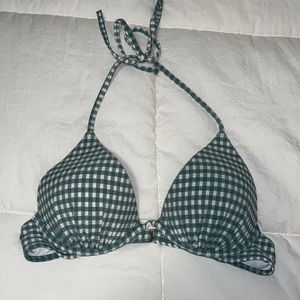 Plaid green and white push-up bikini top